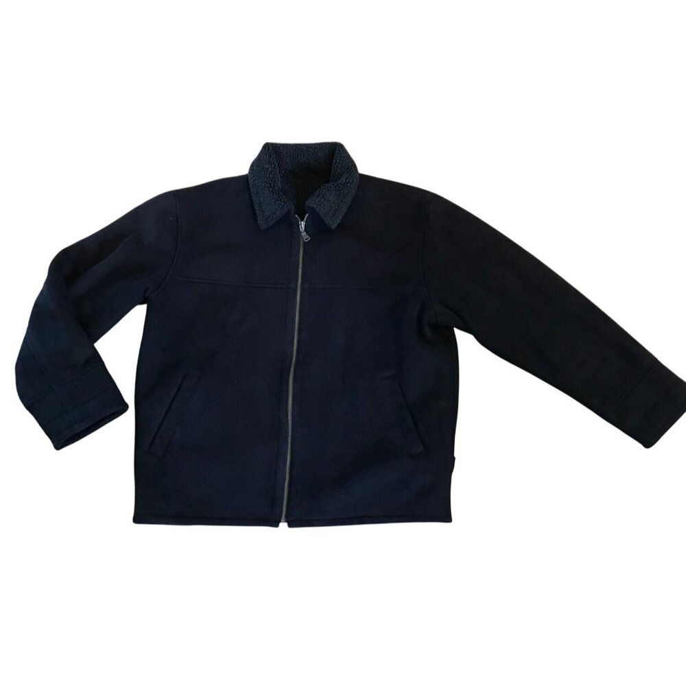 Hathaway Black Jacket Mens Med Sherpa Lining & Adjustable Buckle Zipper Collar